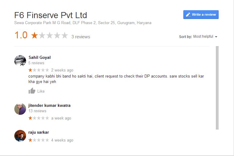 Google Review by User on F6 Finserve Private Limited